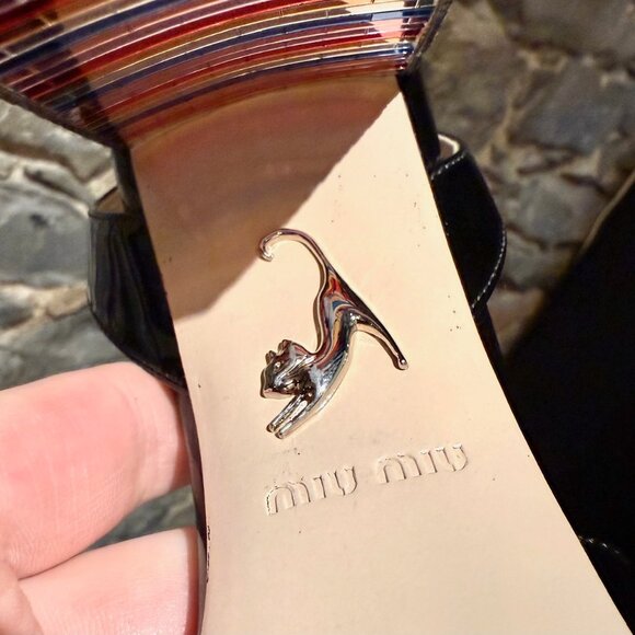 Miu Miu Black Patent Multicolour Heel Sandals - Picture 9 of 12